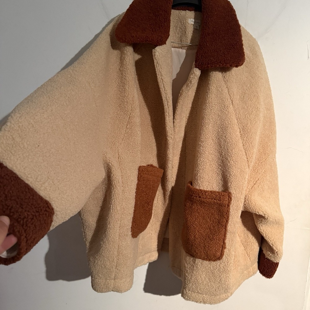 Pilcro Anthropologie Color block Teddy Sherpa Kimono Jacket OS Boho Gorpcore